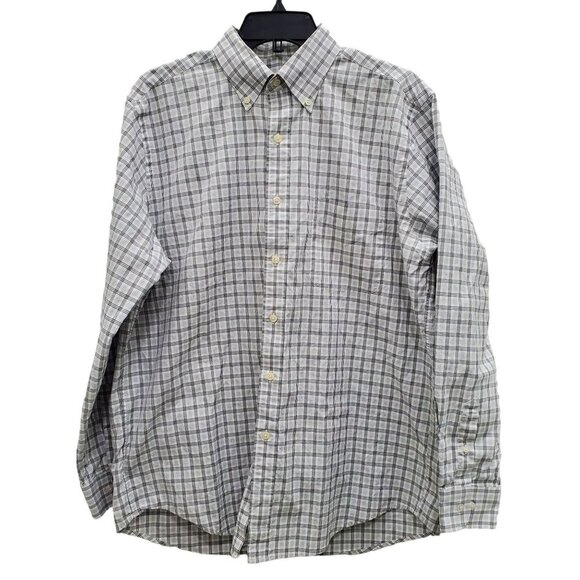 Jack Nicklaus Men's White Charcoal Gray Windowpane Plaid Long Sleeve Button Up L - Picture 1 of 6